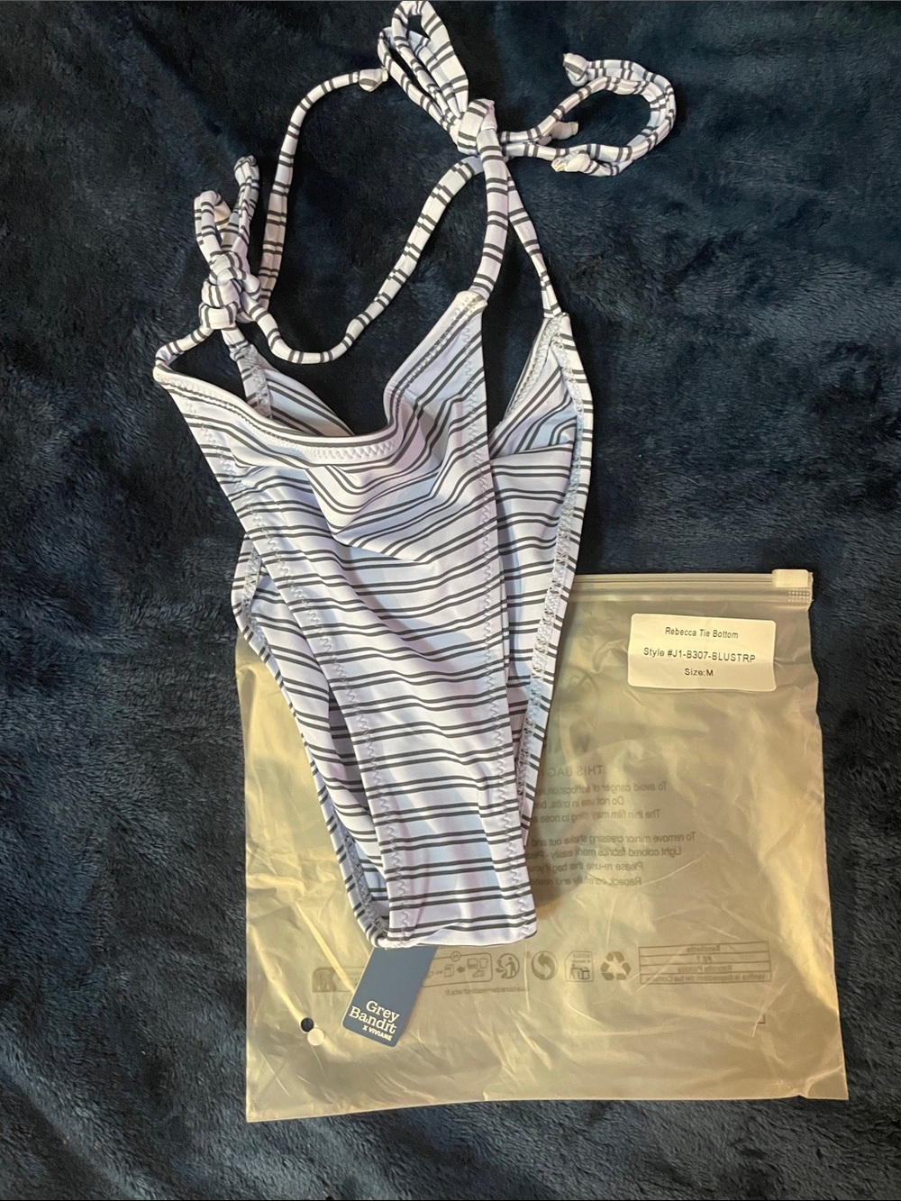 Grey Bandit 👙 
Striped Halter One-Piece Swimsuit in White and Navy